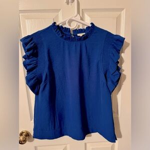 Jodifl Royal Blue Frill Neck Ruffled Sleeve Blouse